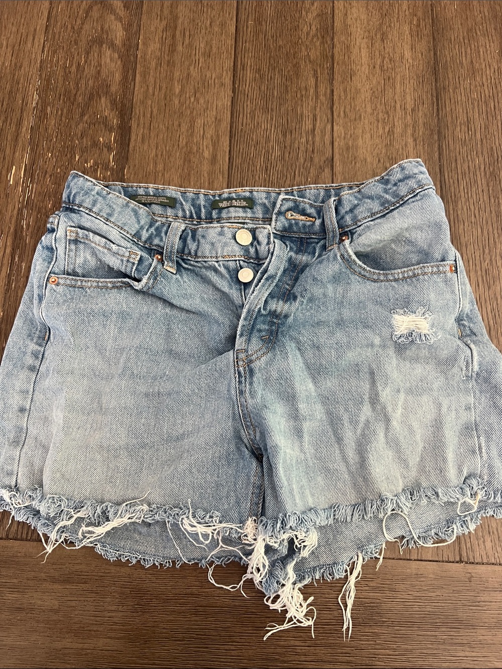 wild fable Light Blue Distressed High-Rise Denim Shorts